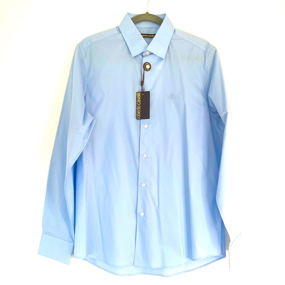 NWT Men’s Roberto Cavalli Designer Soft Blue Dress Shirt